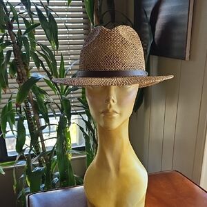 Vintage Country Gentleman Seagrass Weaved Brim Straw Fedora Hat - Brown